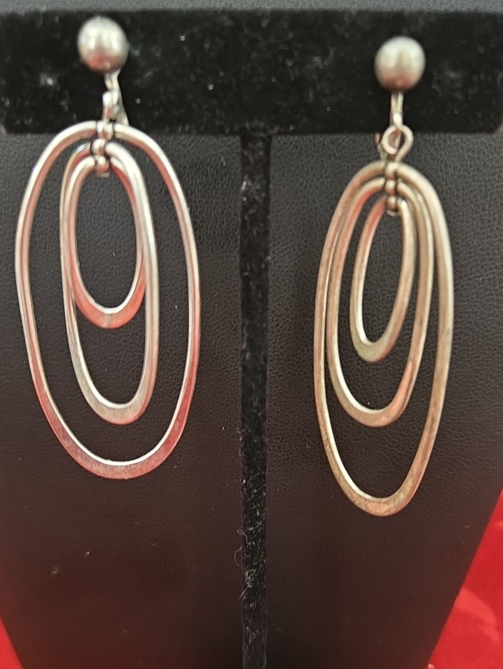 Silver Multi-Oval Clip-on Drop Earrings
